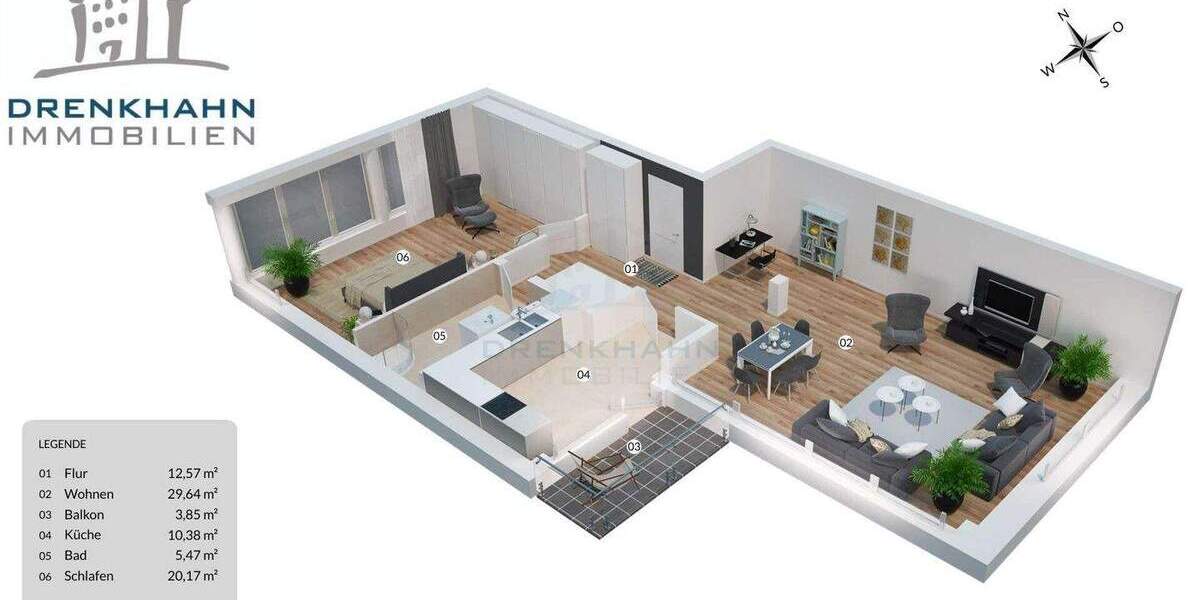Etagenwohnung Rostock Kröpeliner Tor-Vorstadt - 2 Zimmer, 80 m&sup2;, 279.200&euro; | Angebot:25665370