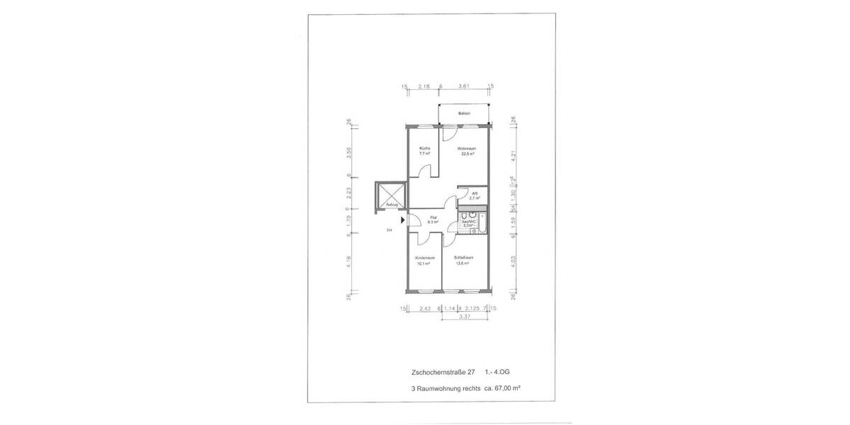 Etagenwohnung Gera Innenstadt - 3 Zimmer, 67 m&sup2;, 405&euro; | Angebot:26919906