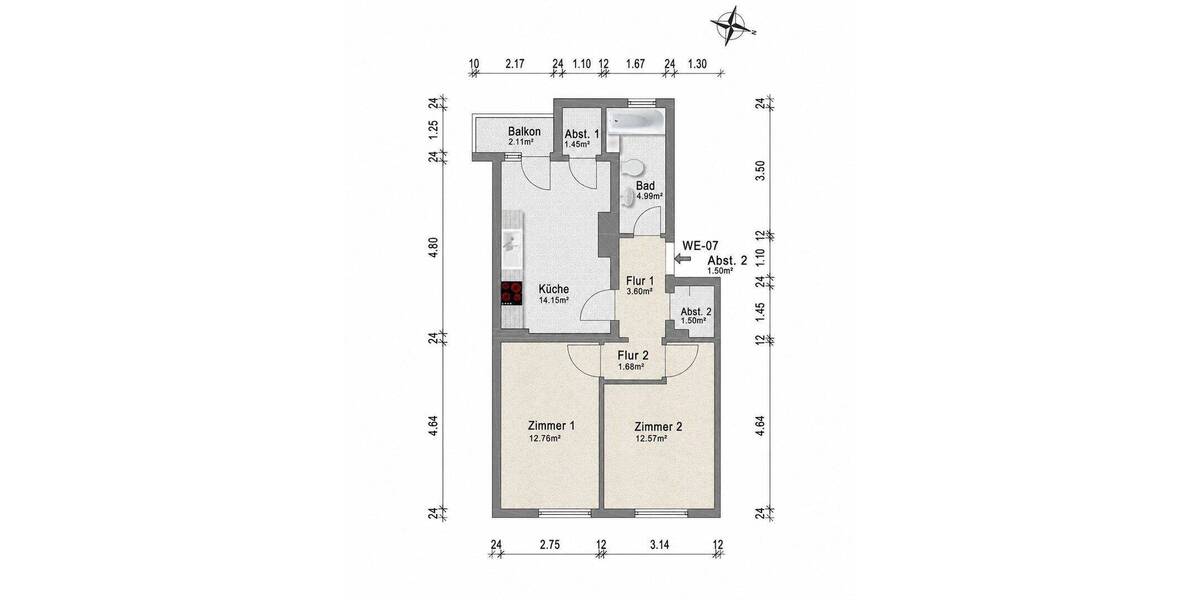 Etagenwohnung Düsseldorf Rath - 2 Zimmer, 55 m&sup2;, 238.500&euro; | Angebot:26835448