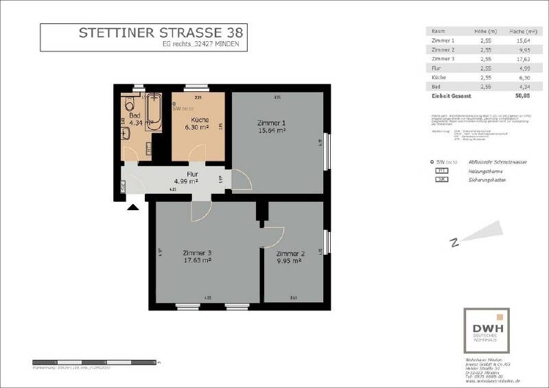 Etagenwohnung Minden Innenstadt - 3 Zimmer, 58 m&sup2;, 625&euro; | Angebot:26289452
