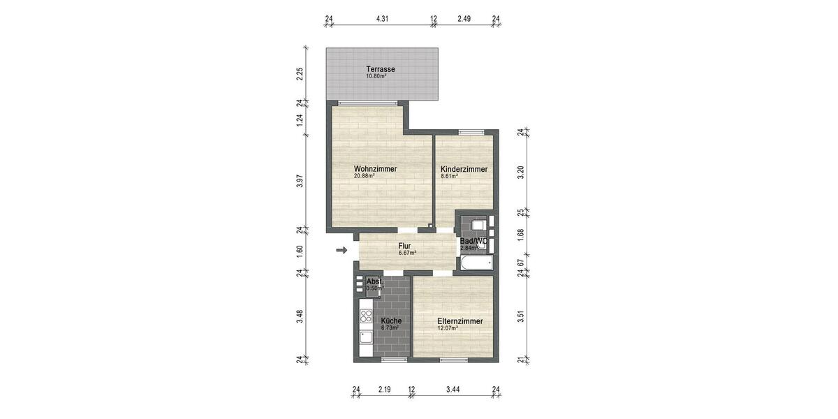 Erdgeschoßwohnung Bremen Östliche Vorstadt - 3 Zimmer, 63 m&sup2;, 1.030&euro; | Angebot:26299692