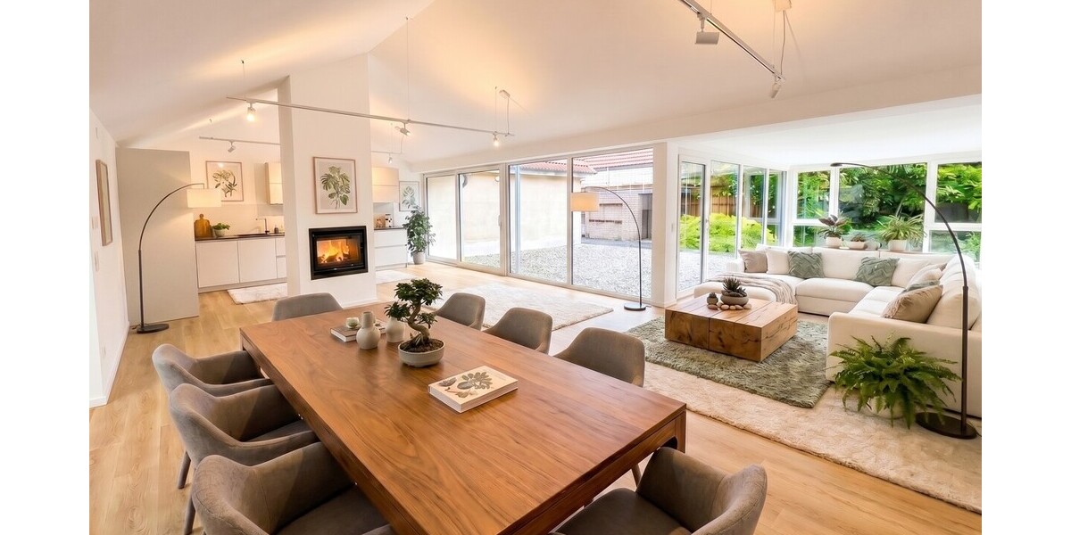 Exklusive kernsanierte Loftwohnung im Erstbezug mit Privatteich & Panorama-Glasfront - Erdgeschoßwohnung Münster / Albachten Albachten | Angebot:26621543