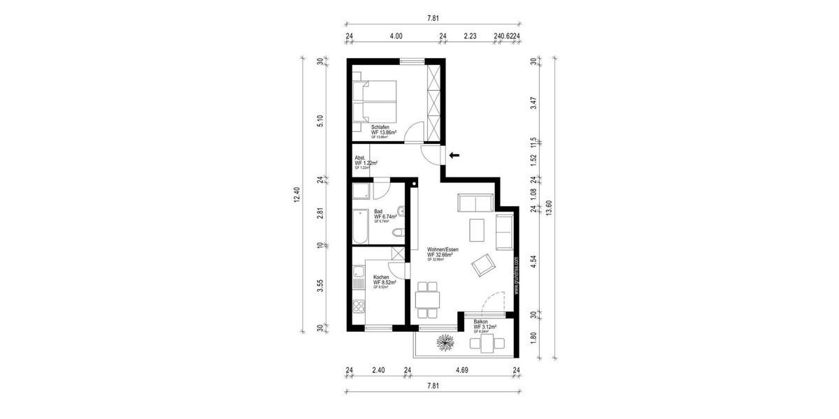 Etagenwohnung Kissing - 2 Zimmer, 66 m&sup2;, 935&euro; | Angebot:25920549