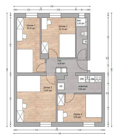Etagenwohnung Nürnberg Zollhaus - 4 Zimmer, 57 m&sup2;, 380&euro; | Angebot:26863589