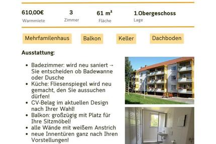 Wohnung Weida - 3 Zimmer, 61 m&sup2;, 366&euro; | Angebot:24867054