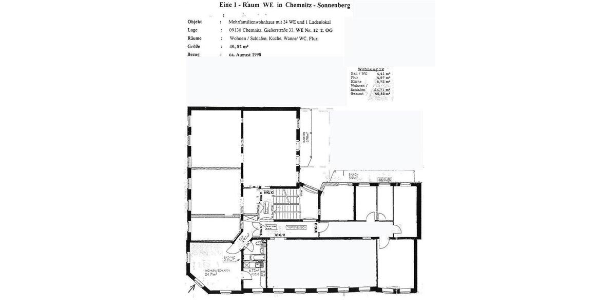 Etagenwohnung Chemnitz Hilbersdorf - 1 Zimmer, 41 m&sup2;, 39.000&euro; | Angebot:27534665