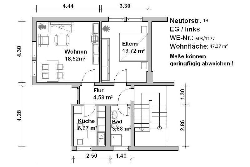 Etagenwohnung Minden Innenstadt - 2 Zimmer, 48 m&sup2;, 575&euro; | Angebot:26902087