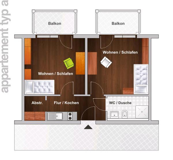 Etagenwohnung Sankt Augustin - 2 Zimmer, 54 m&sup2;, 495&euro; | Angebot:25991548