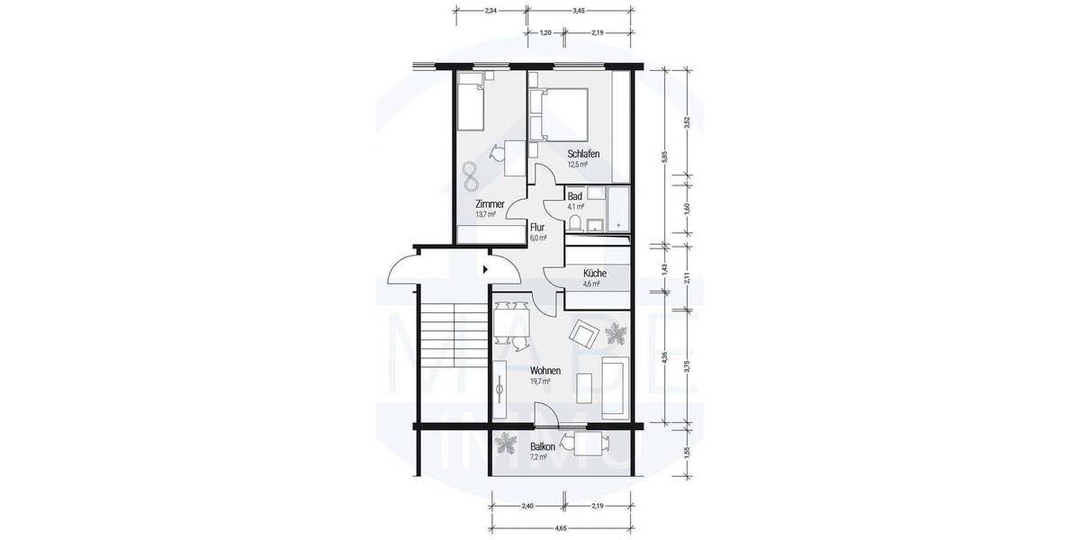 Etagenwohnung Cölpin - 2 Zimmer, 47 m&sup2;, 279&euro; | Angebot:26833649