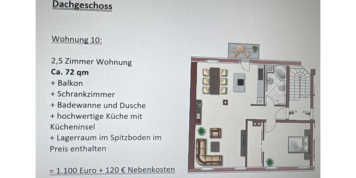 Dachgeschoßwohnung Bamberg Bamberg-Ost - 2.5 Zimmer, 72 m&sup2;, 1.100&euro; | Angebot:26284511