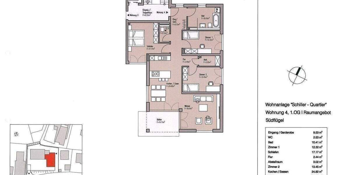 Etagenwohnung Wangen im Allgäu Wangen - 4 Zimmer, 122 m&sup2;, 747.130&euro; | Angebot:26345767