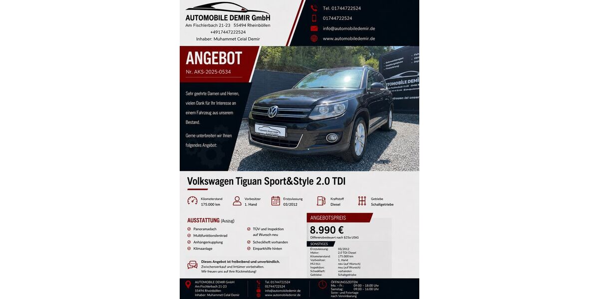 VW Tiguan 175.000 km 8.490 &euro; Rheinböllen 55494