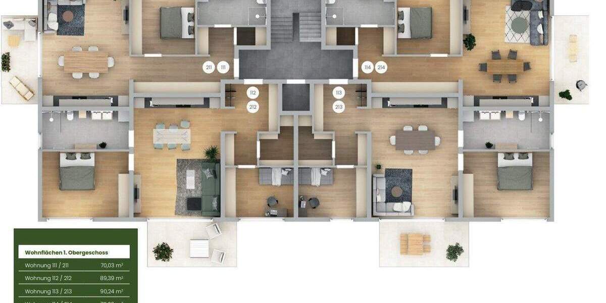 Etagenwohnung Burgthann Heinleinshof - 3 Zimmer, 90 m&sup2;, 422.323&euro; | Angebot:25820661
