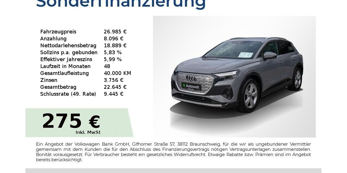 Audi Q4 e-tron 119.850 km 26.985 € Nürnberg 90431