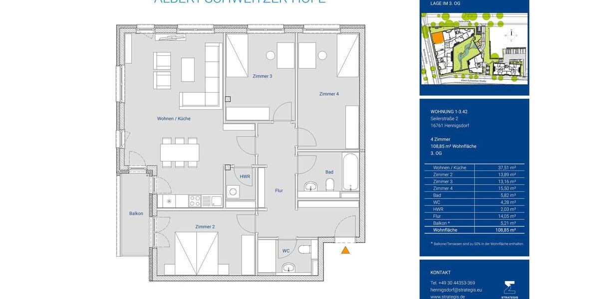 Etagenwohnung Hennigsdorf - 4 Zimmer, 109 m&sup2;, 1.399&euro; | Angebot:26296517