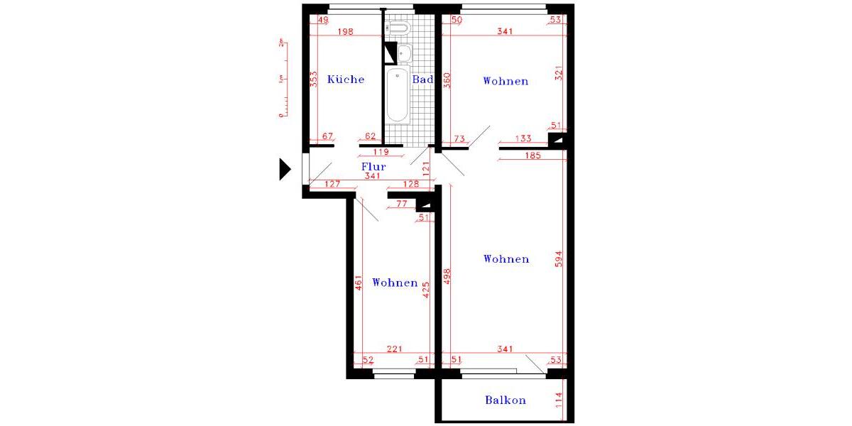Etagenwohnung Saalfeld (Saale) - 3 Zimmer, 59 m&sup2;, 341&euro; | Angebot:26440897
