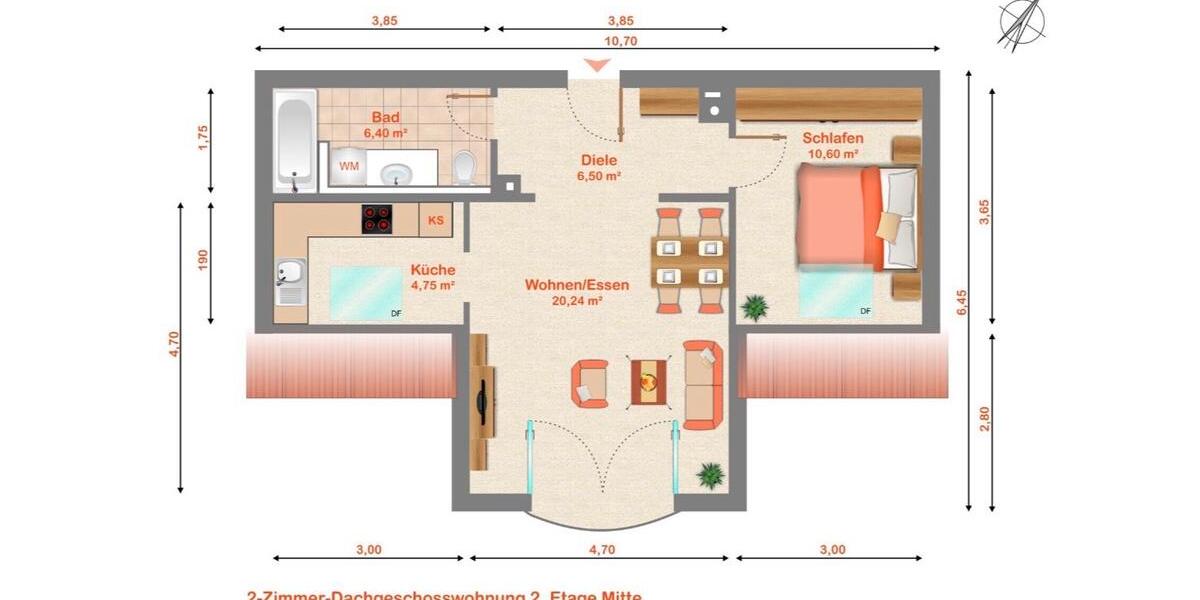 Dachgeschoßwohnung Freystadt - 2 Zimmer, 47 m&sup2;, 600&euro; | Angebot:25342323