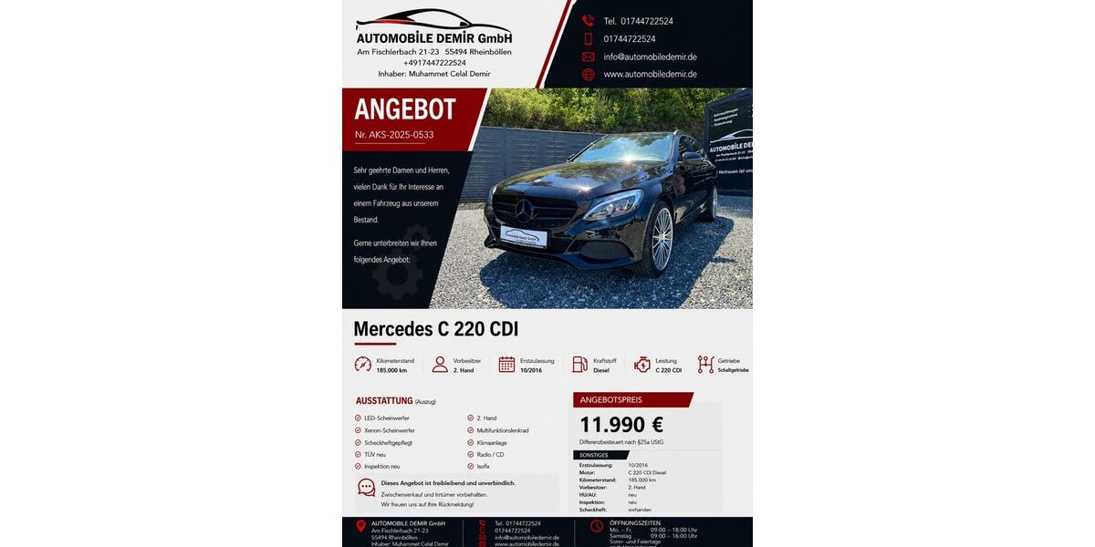 Mercedes-Benz C 220 185.000 km 11.990 &euro; Rheinböllen 55494