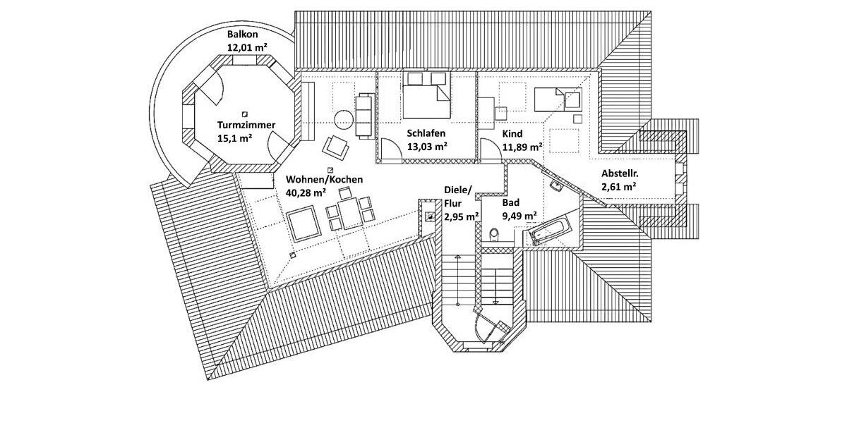 Dachgeschoßwohnung Dresden Loschwitz - 3 Zimmer, 101 m&sup2;, 1.165&euro; | Angebot:26288747