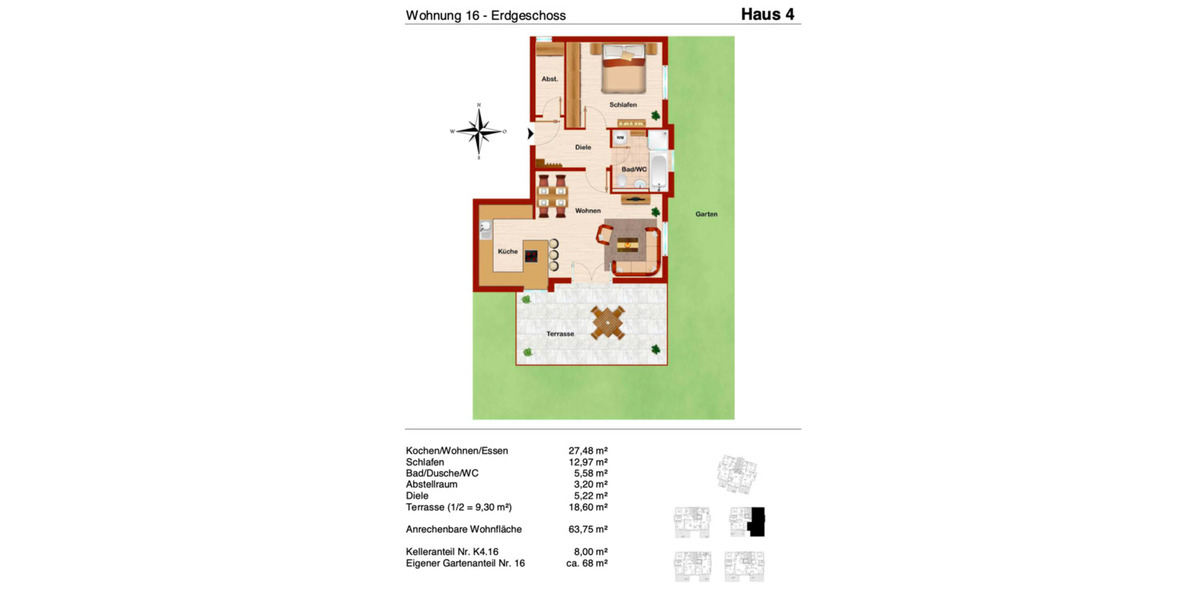 Erdgeschoßwohnung Parkstetten - 2 Zimmer, 64 m&sup2;, 350.000&euro; | Angebot:23665673