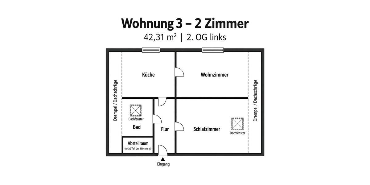 Dachgeschoßwohnung Bünde - 2 Zimmer, 42 m&sup2;, 460&euro; | Angebot:27618406