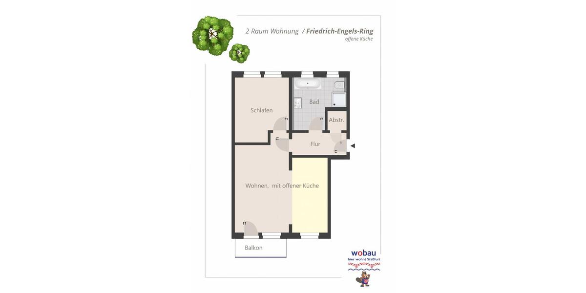 Etagenwohnung Staßfurt - 2 Zimmer, 59 m&sup2;, 474&euro; | Angebot:26082999
