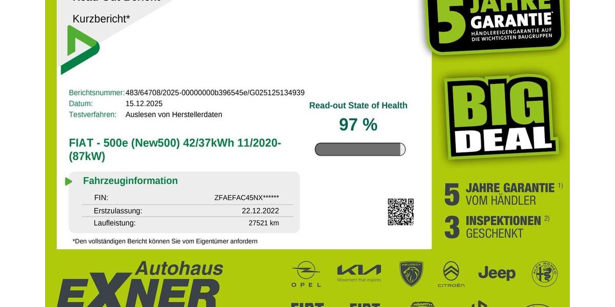 Fiat 500e 27.521 km 14.900 &euro; Hof 95032