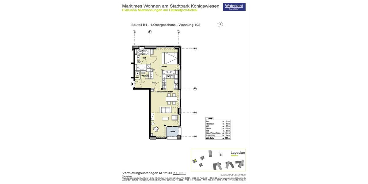 Etagenwohnung Schleswig - 2 Zimmer, 72 m&sup2;, 1.149&euro; | Angebot:26560603