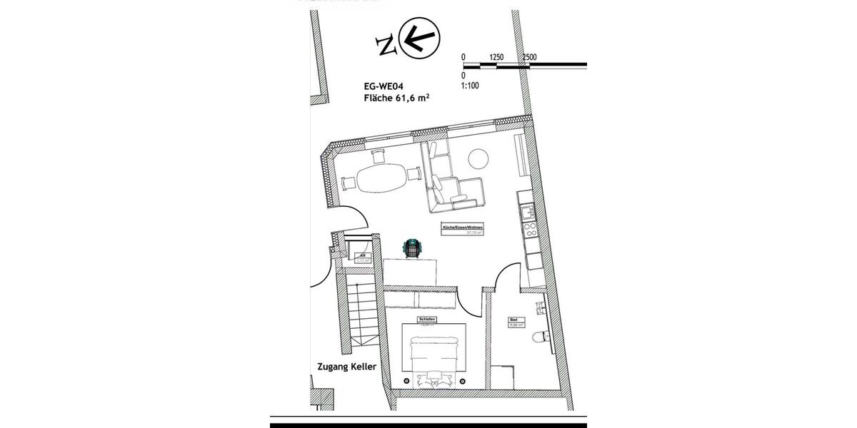 Erstbezug nach Kernsanierung: 61.6 qm EG-Wohnung mit Einbauküche 1 zimmer