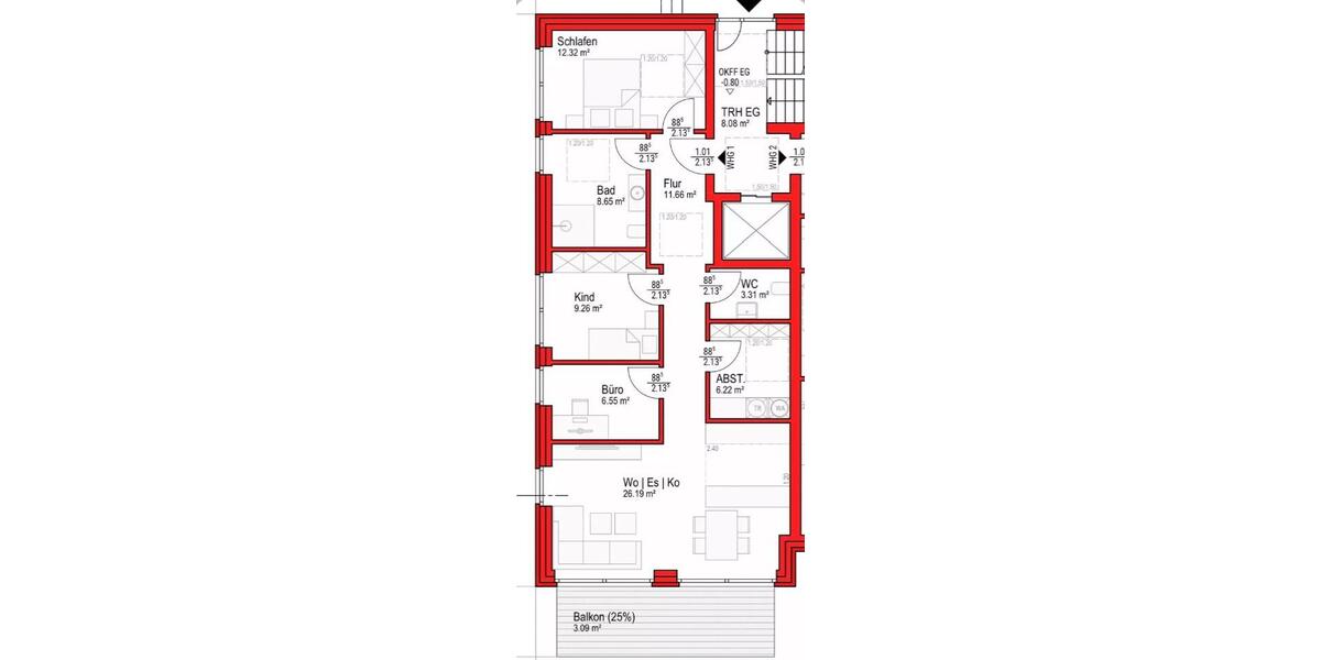Etagenwohnung Bad Bentheim - 3 Zimmer, 83 m&sup2;, 1.160&euro; | Angebot:26110341