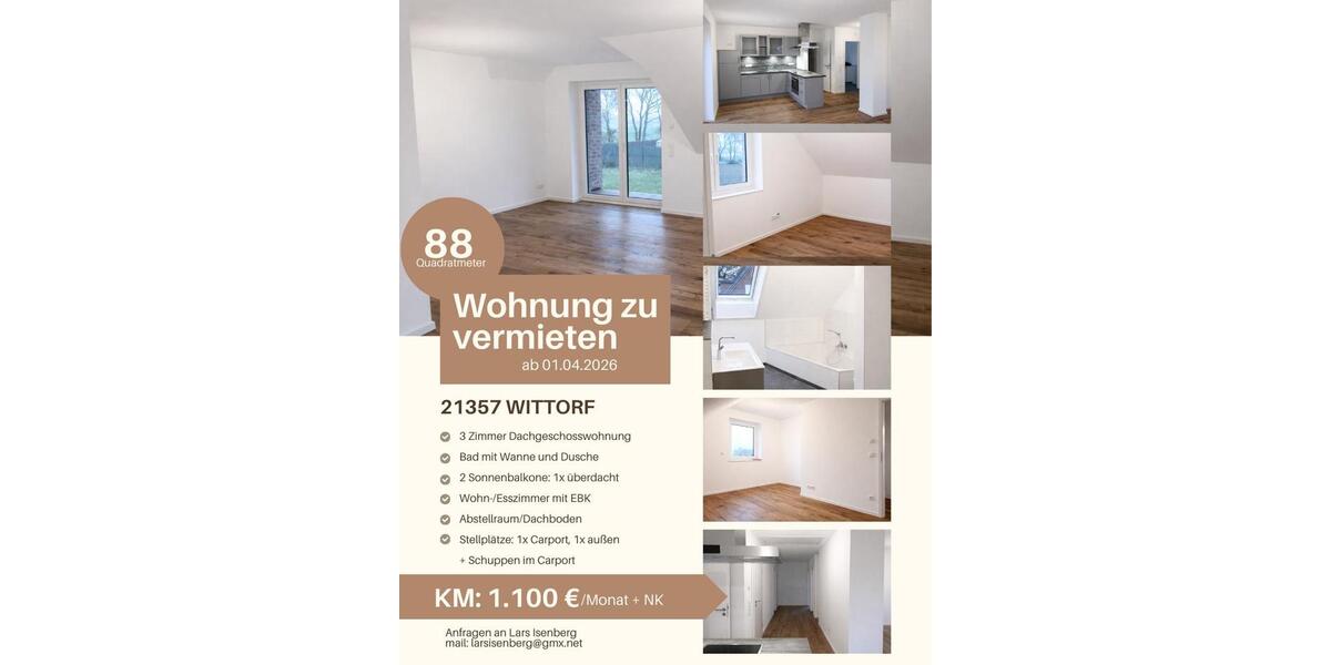 Moderne 3-Zimmer-Dachgeschosswohnung mit EBK, Parkett & Carport 3 zimmer