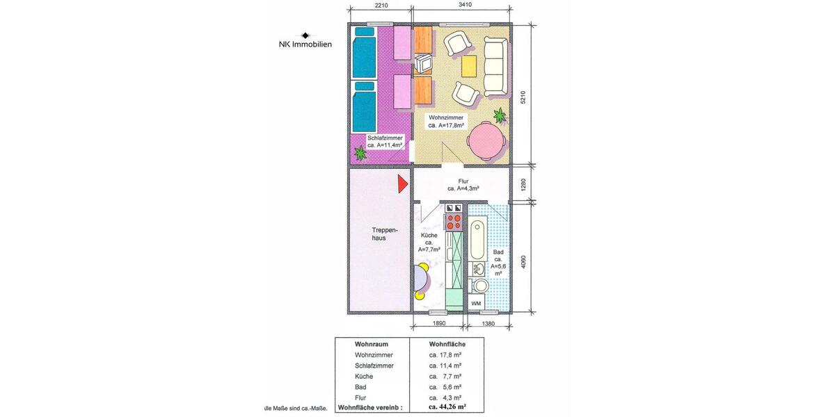 Etagenwohnung Limbach-Oberfrohna Oberfrohna - 2 Zimmer, 44 m&sup2;, 284&euro; | Angebot:26321899