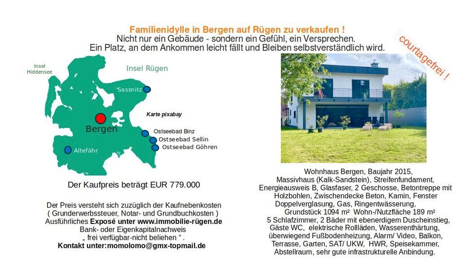Einfamilienhaus Bergen auf Rügen - 7 Zimmer, 189 m&sup2;, 779.000&euro; | Angebot:26318011