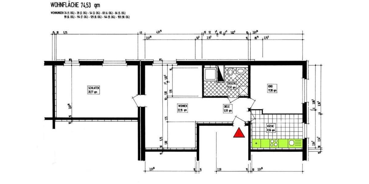 Etagenwohnung Cottbus Sachsendorf - 3 Zimmer, 75 m&sup2;, 135.000&euro; | Angebot:26894350