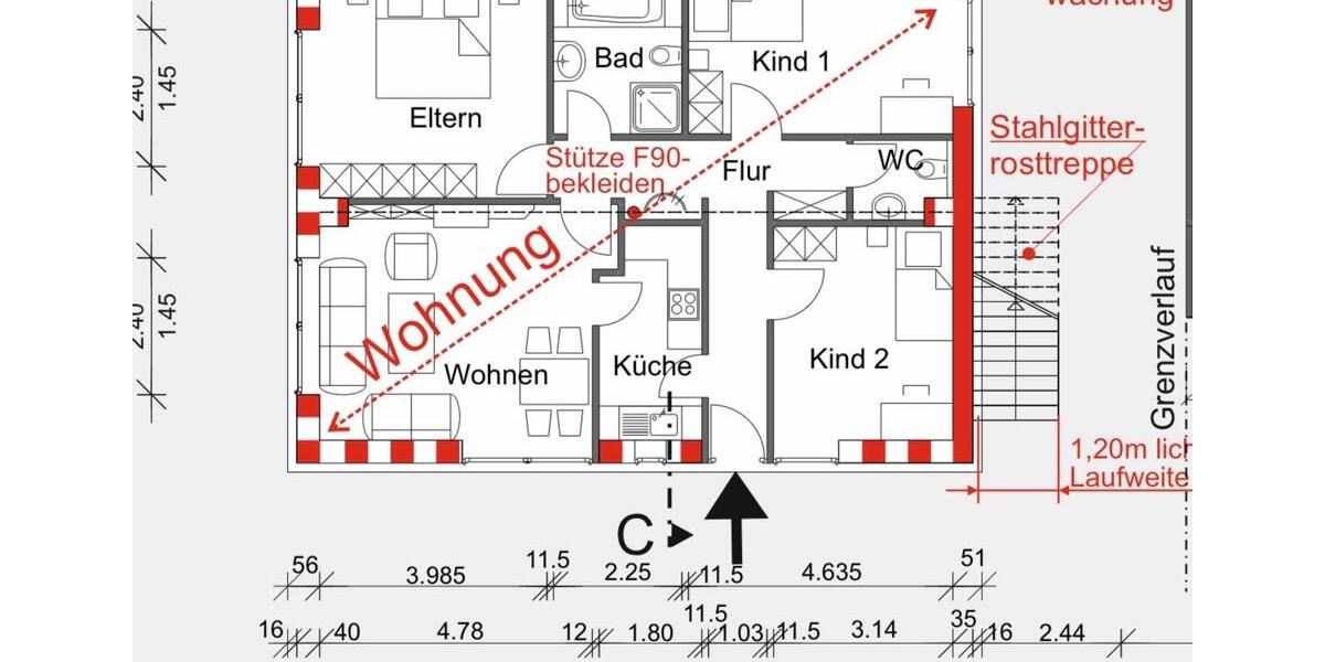 88 m² Erdgeschosswohnung – Unmöbliert – Mit 2 Abstellräumen 4 zimmer