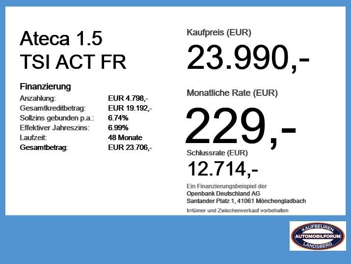 Seat Ateca 71.703 km 23.990 &euro; Kaufbeuren 87600