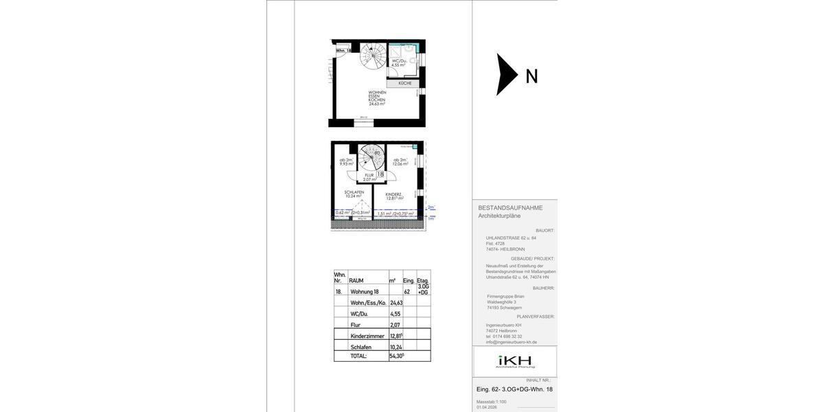 Etagenwohnung Heilbronn Kernstadt - 3 Zimmer, 54 m&sup2;, 343.000&euro; | Angebot:26057043