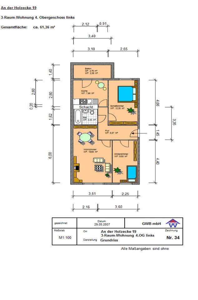 3-Raumwohnung mit Balkon zimmer