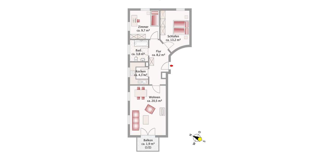 Etagenwohnung Bad Aibling - 3 Zimmer, 63 m&sup2;, 299.000&euro; | Angebot:25670867
