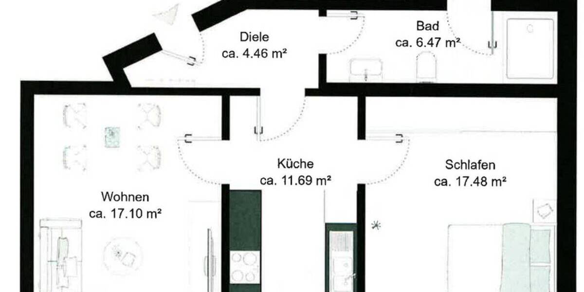 Etagenwohnung Dortmund Mitte - 2 Zimmer, 58 m&sup2;, 139.000&euro; | Angebot:26259222