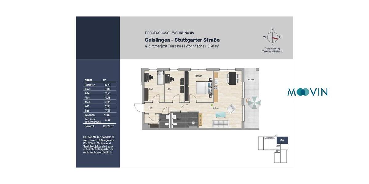 Erdgeschoßwohnung Geislingen an der Steige - 4 Zimmer, 109 m&sup2;, 1.145&euro; | Angebot:26057343