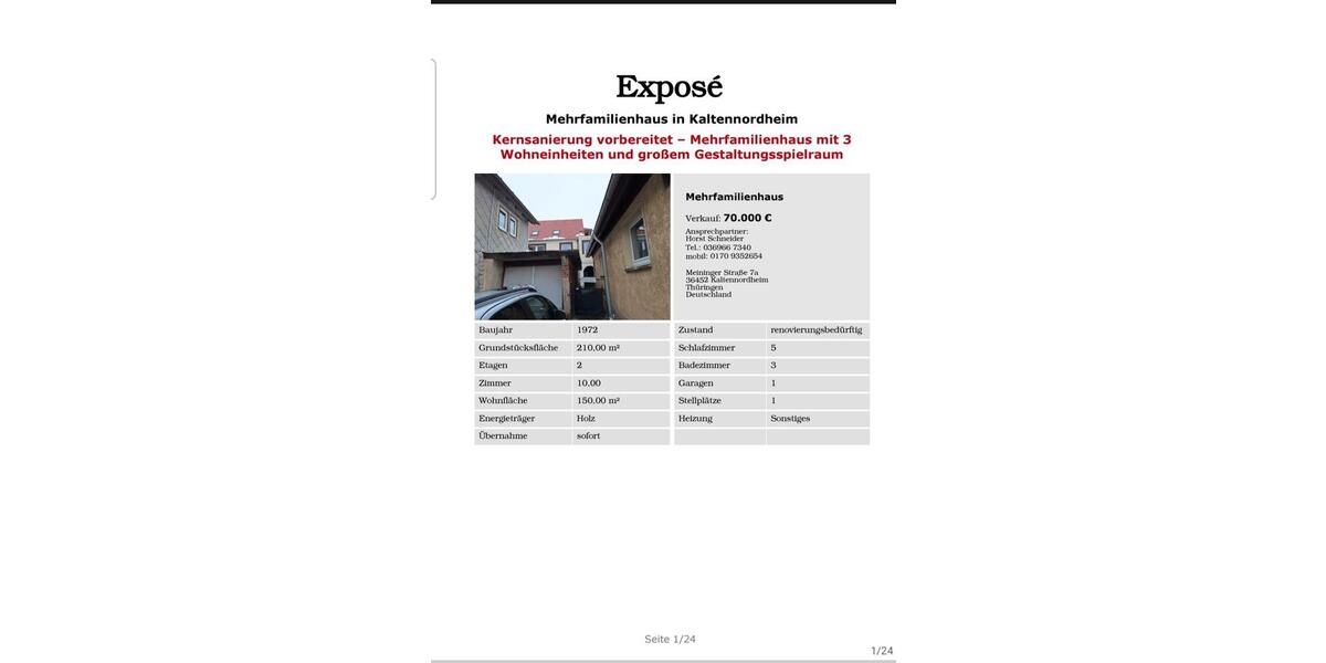 Mehrfamilienhaus, Wohnhaus Kaltennordheim - 10 Zimmer, 150 m&sup2;, 70.000&euro; | Angebot:26762399