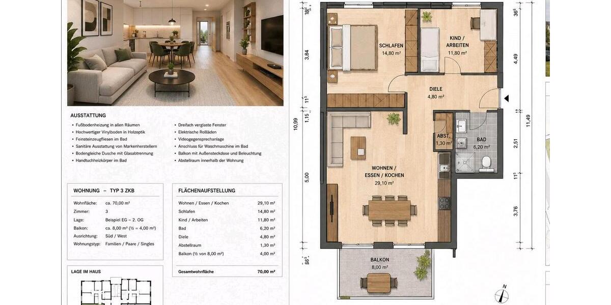 Etagenwohnung Sinzig - 3 Zimmer, 70 m&sup2;, 319.000&euro; | Angebot:27297402