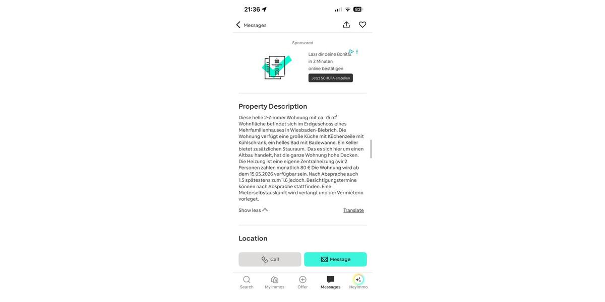 Erdgeschoßwohnung Wiesbaden Biebrich - 2 Zimmer, 75 m&sup2;, 1.000&euro; | Angebot:26025564