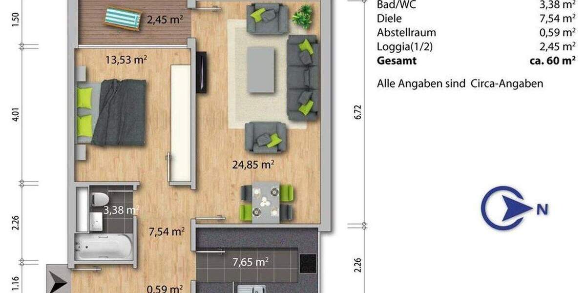 Etagenwohnung Erftstadt-Liblar Liblar - 2 Zimmer, 60 m&sup2;, 139.000&euro; | Angebot:25358744