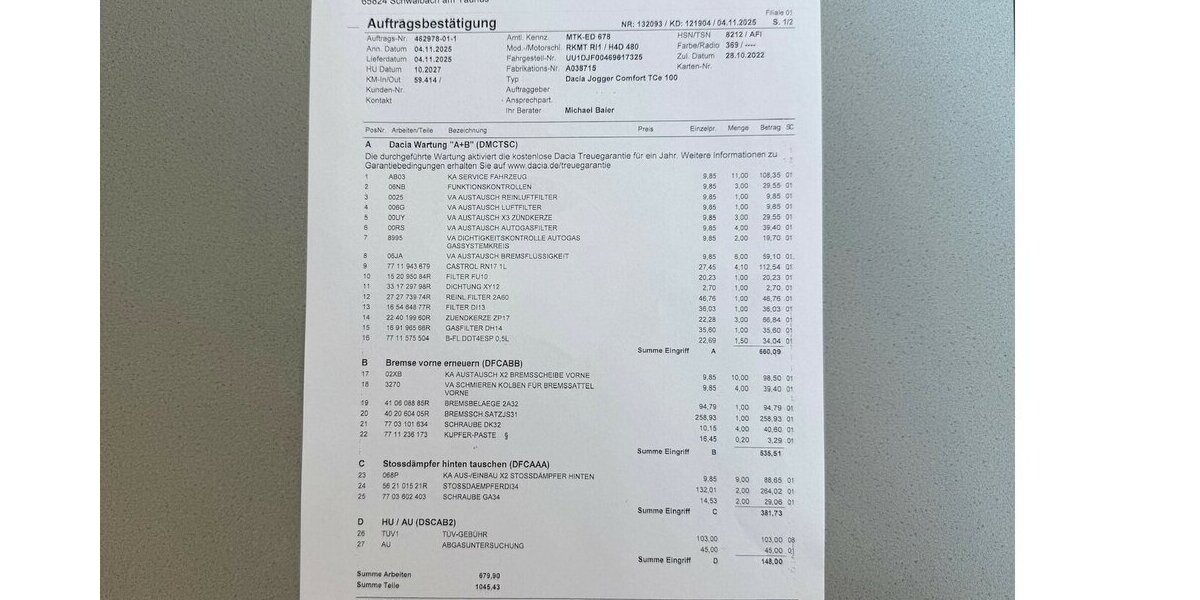 Dacia Jogger Comfort Scheckheft. Insp.Bremse vorne NEU 59.414 km 13.923 &euro; Schwalbach/Taunus 65824