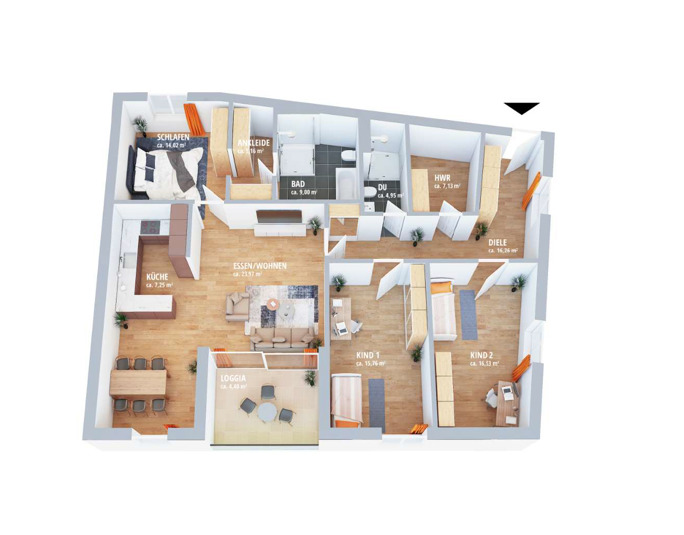 Etagenwohnung Erlangen Stadtrandsiedlung - 4 Zimmer, 135 m&sup2;, 1.540&euro; | Angebot:26117712