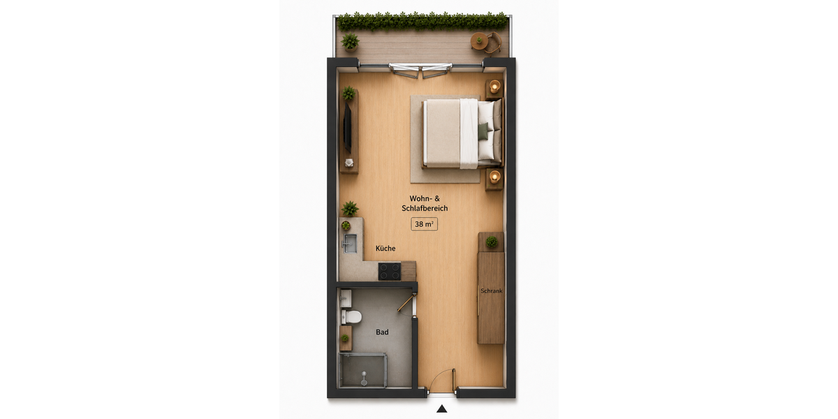 Etagenwohnung Pforzheim - 1 Zimmer, 38 m&sup2;, 620&euro; | Angebot:26699400