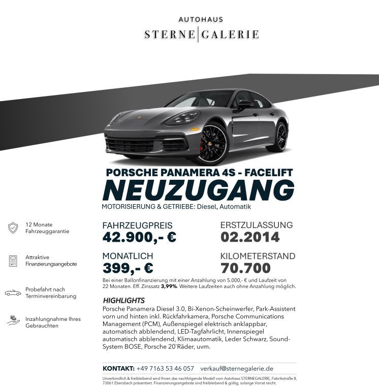 Porsche Panamera 70.700 km 42.900 € Ebersbach an der Fils 73061