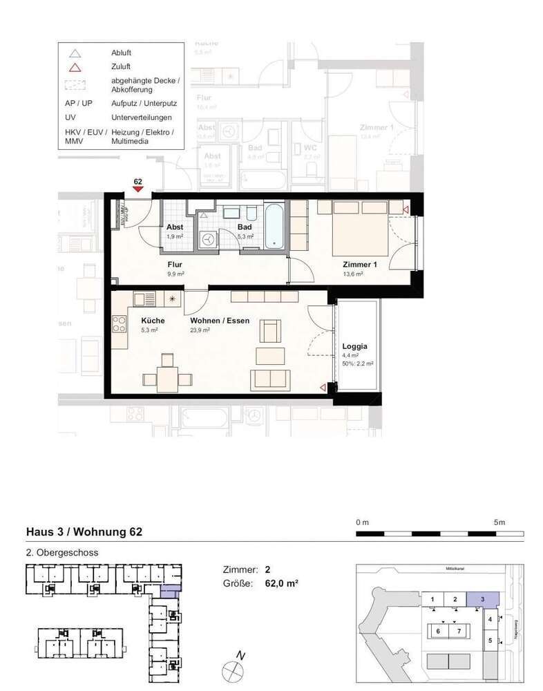 Wohnung zum Mieten in Hamburg 1.119,72 € 62 m²